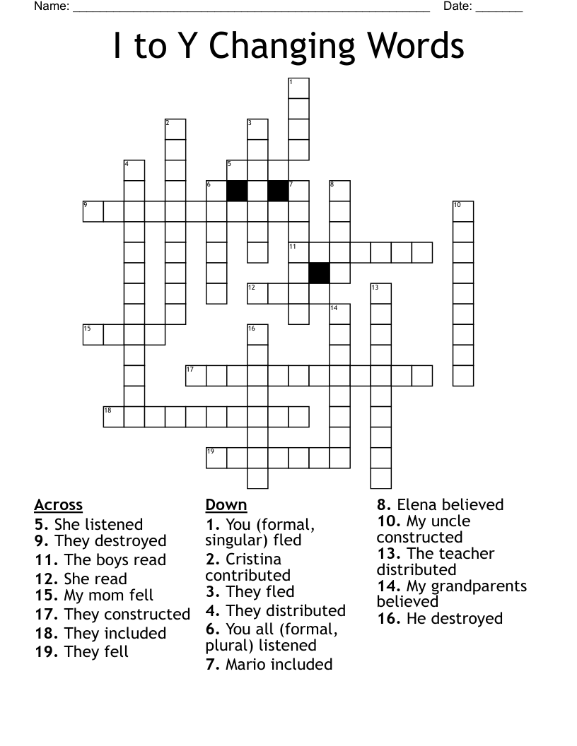 I to Y Changing Words Crossword