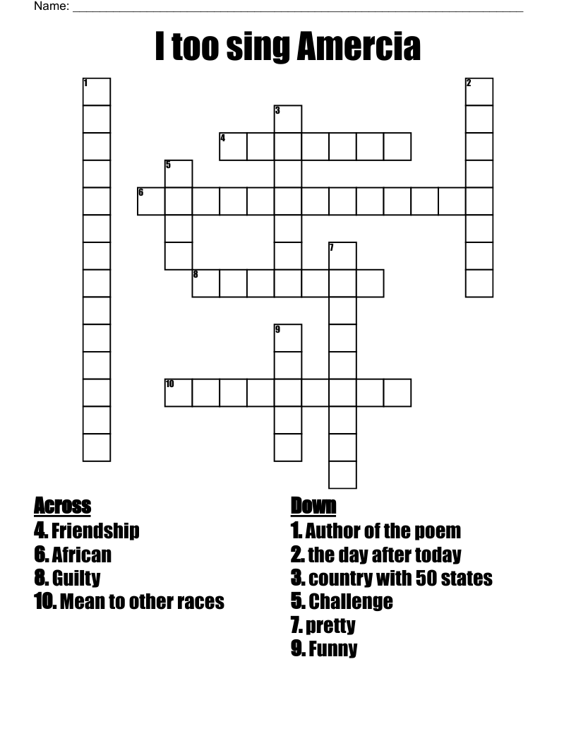 I too sing Amercia Crossword