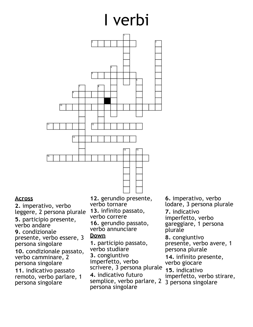 I verbi Crossword