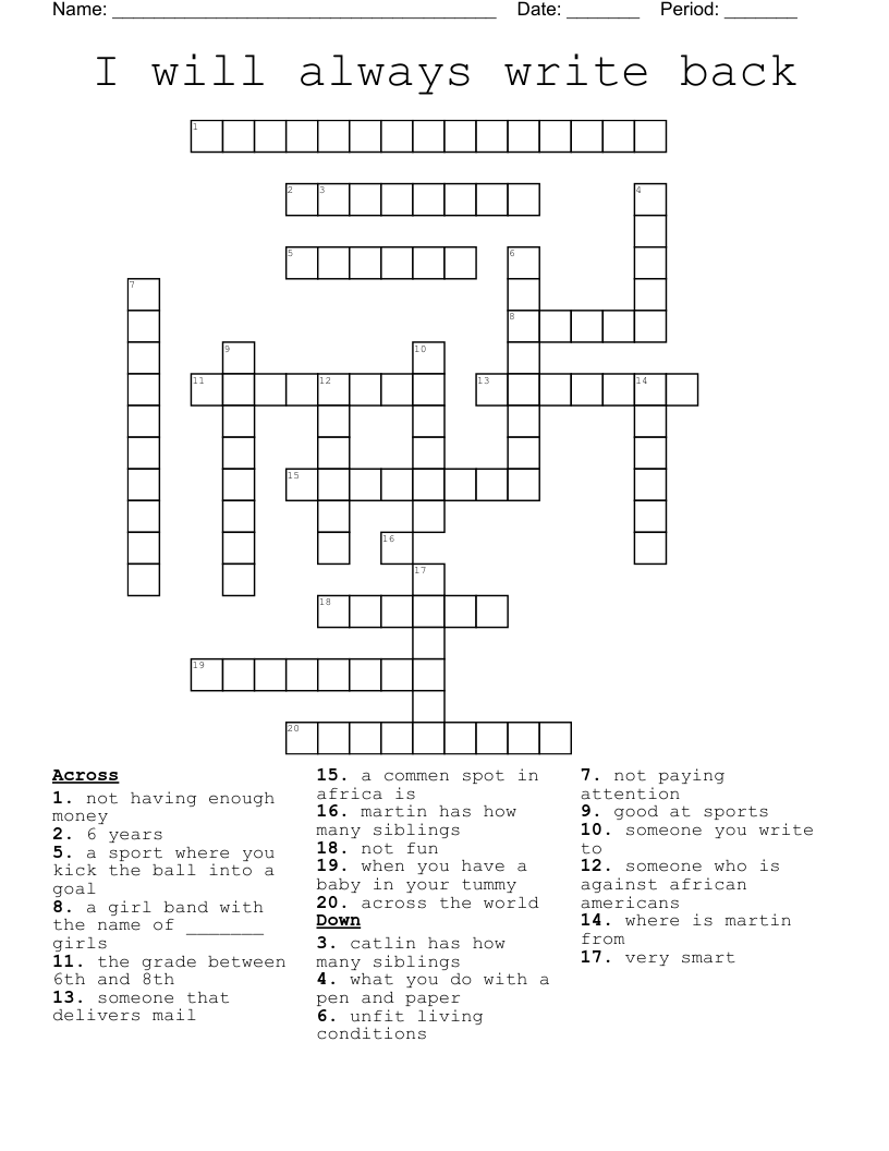 I will always write back Crossword