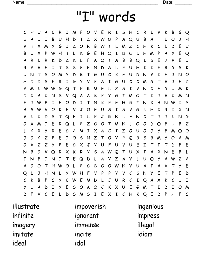 "I" words Word Search