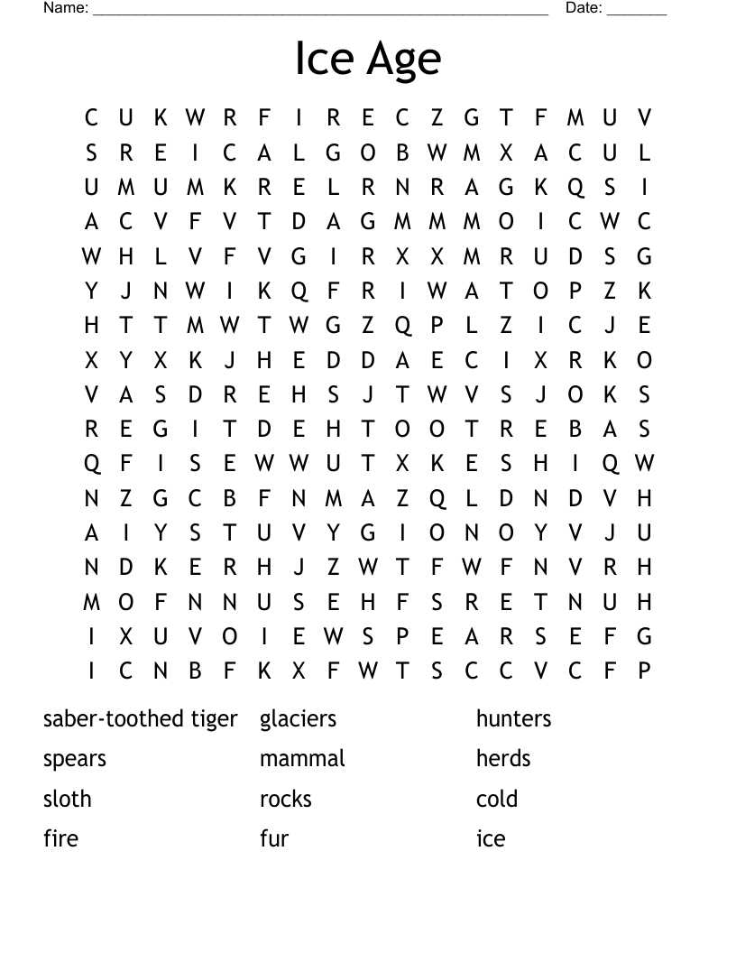Ice Age Word Search