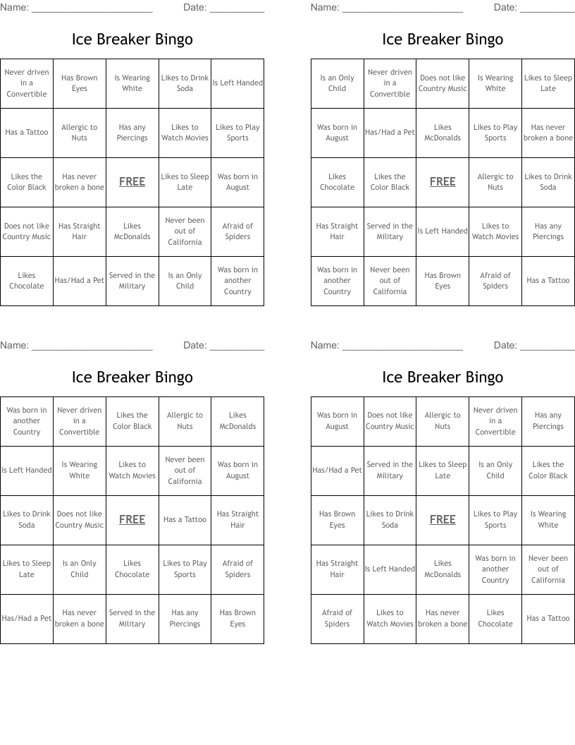 Ice Breaker Bingo