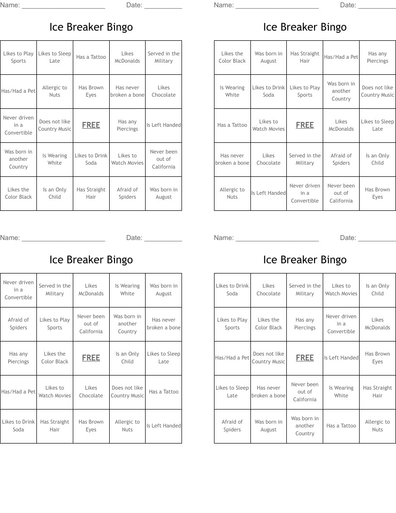 Ice Breaker Bingo