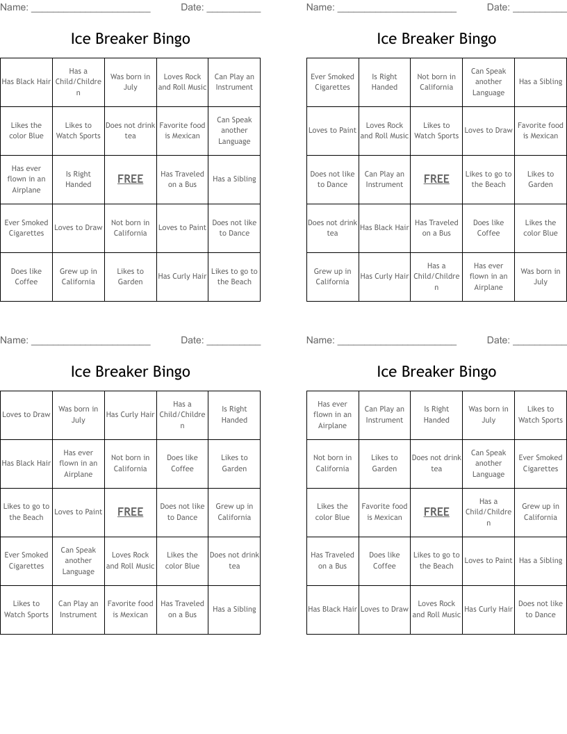Ice Breaker Bingo