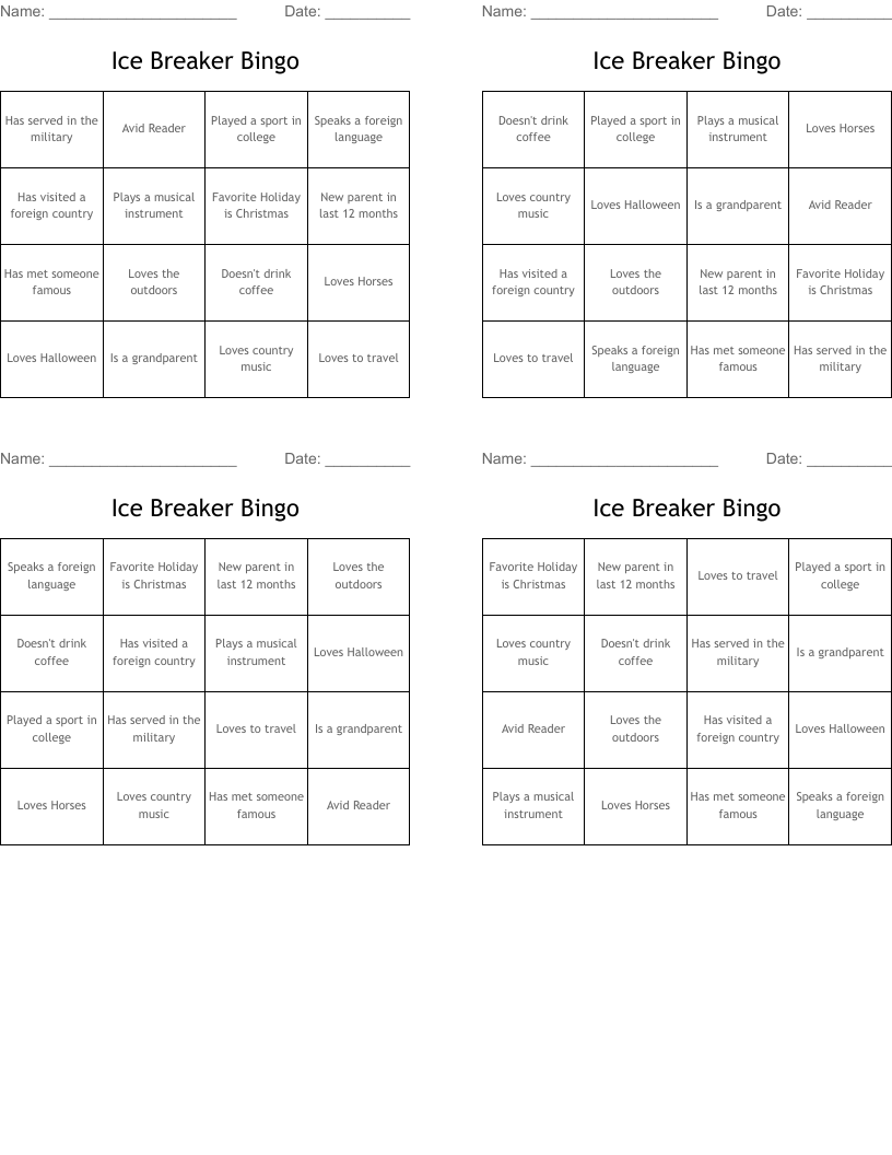 Ice Breaker Bingo