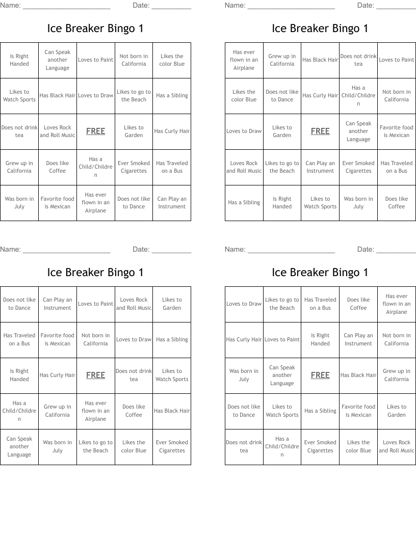 Ice Breaker Bingo 1