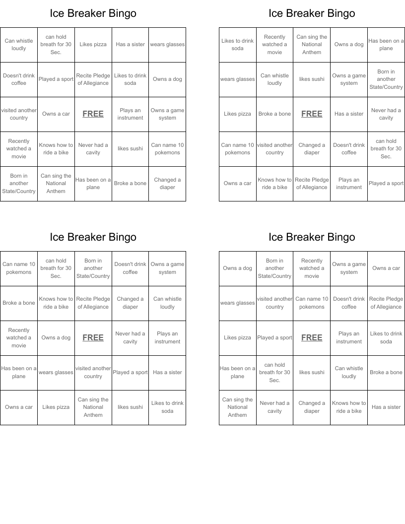 Ice Breaker Bingo