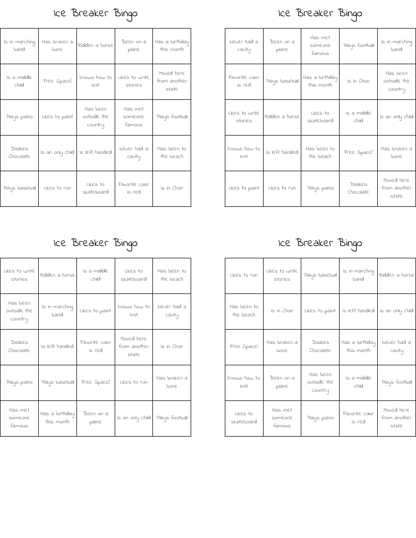 Ice Breaker Bingo 