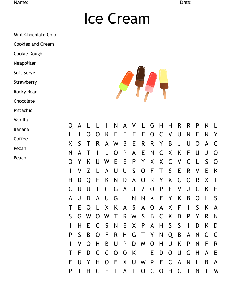 Ice Cream Word Search