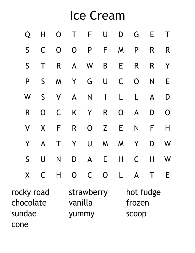 Ice Cream Word Search