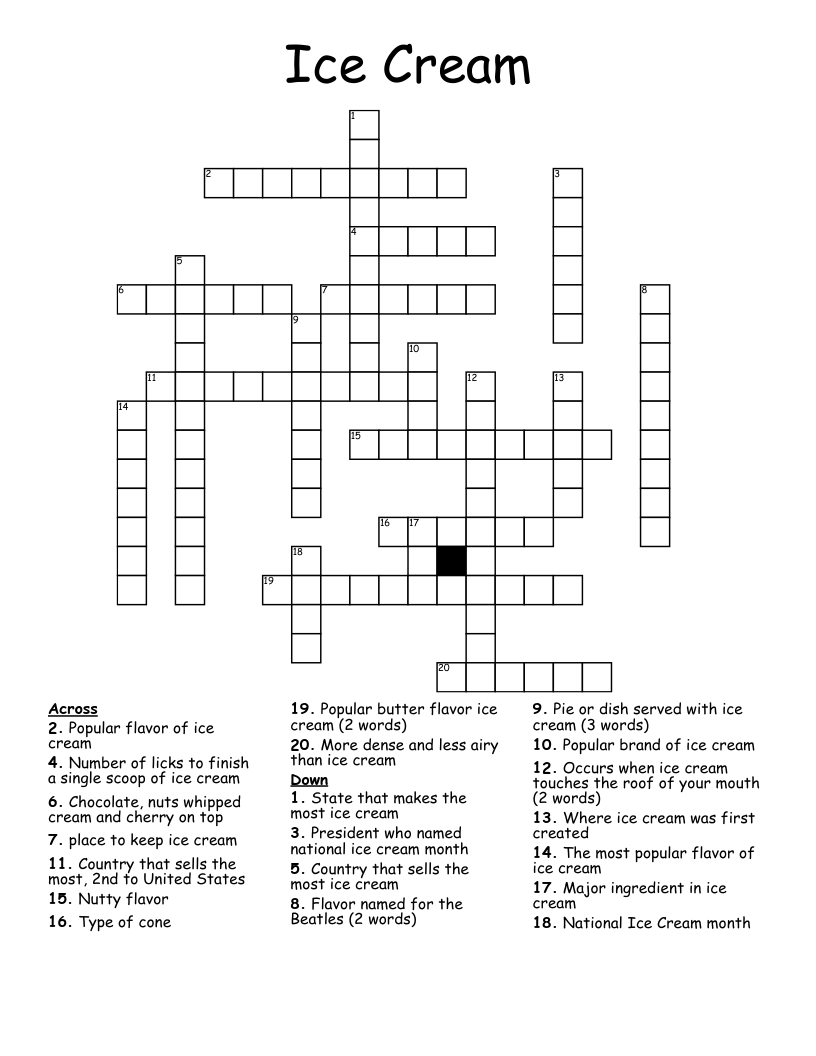 Ice Cream Crossword