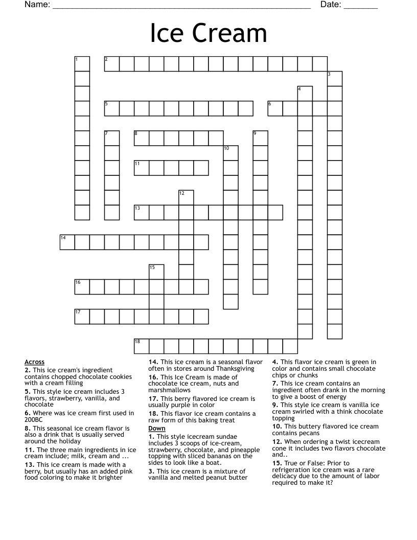 Ice Cream Crossword