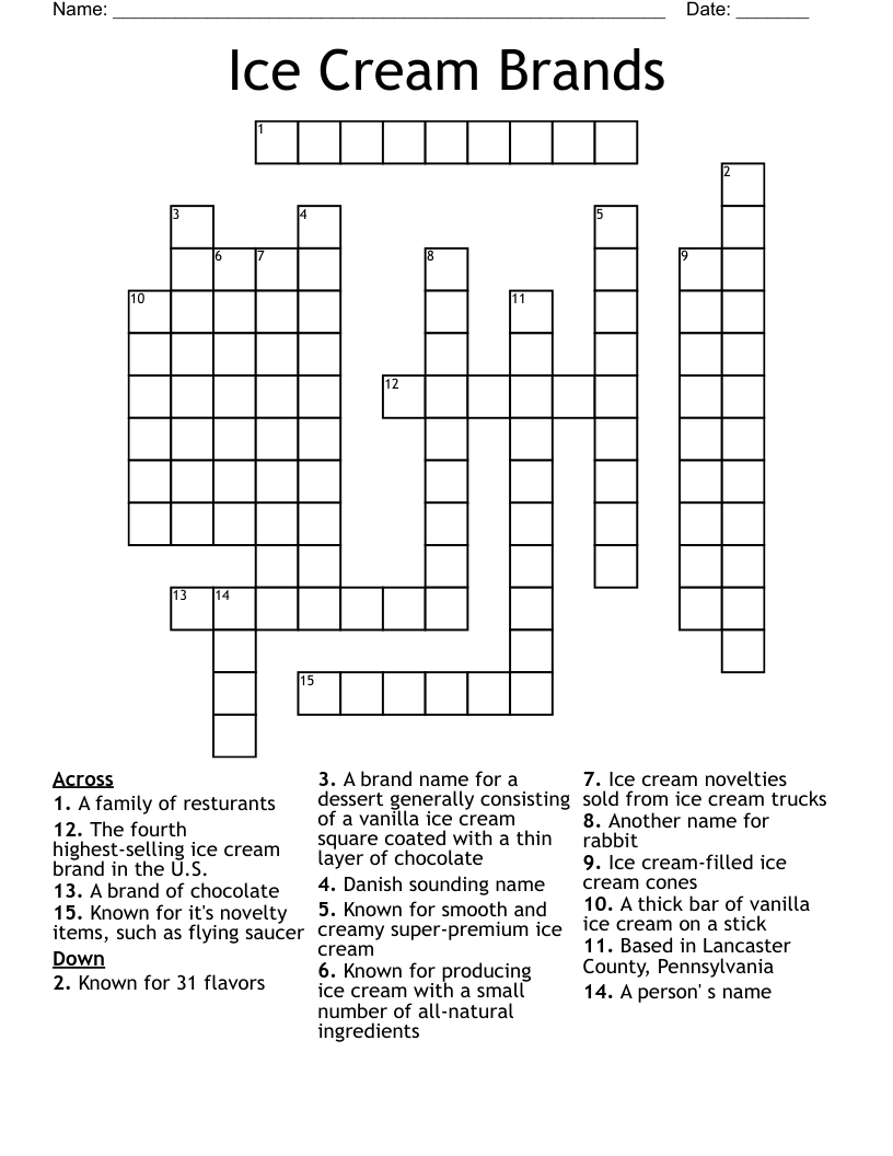 Ice Cream Brands Crossword