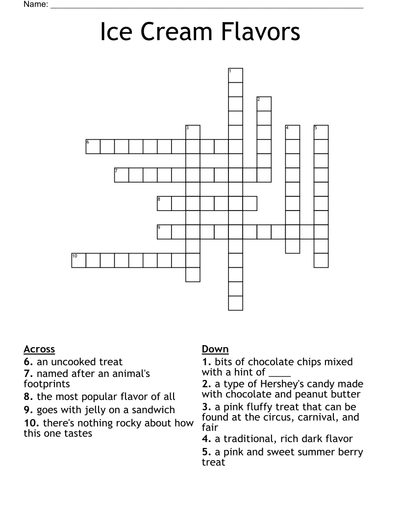 Ice Cream Flavors Crossword