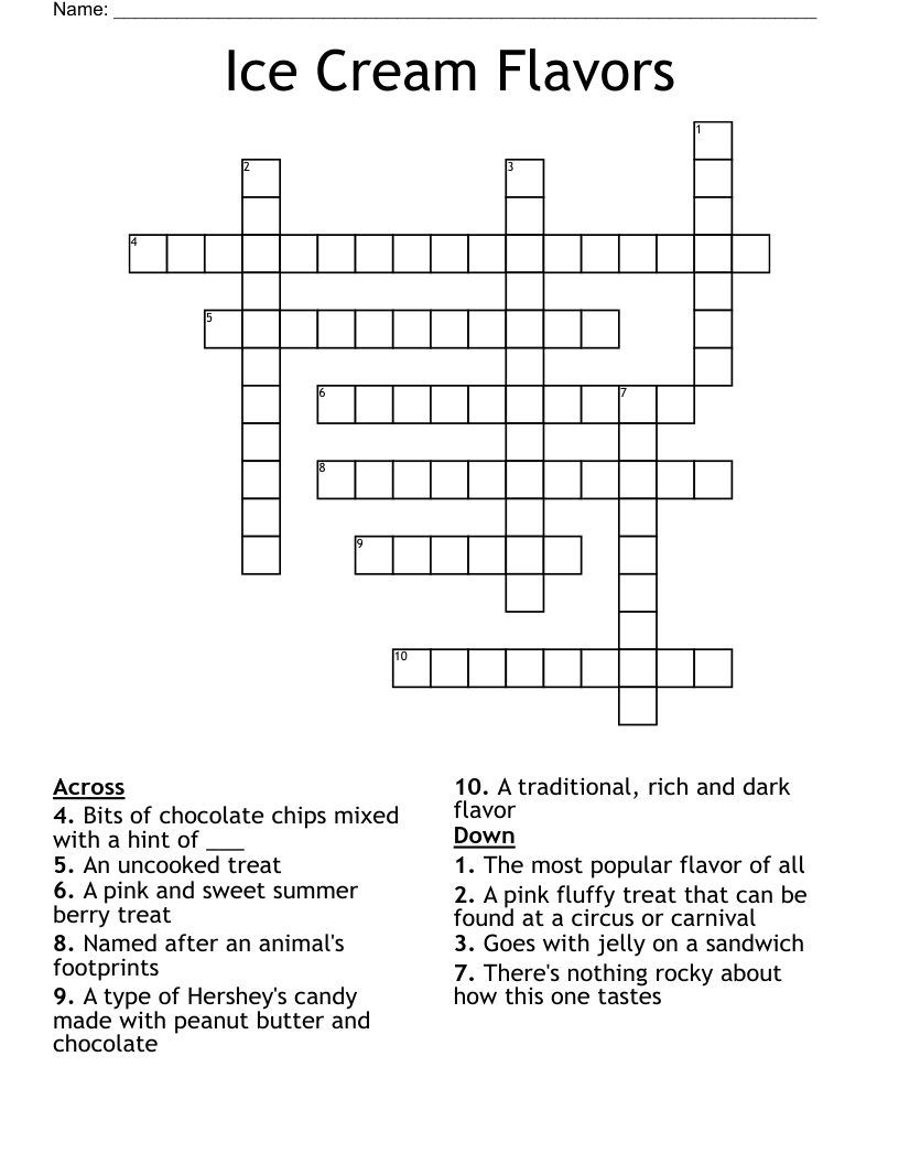 Ice Cream Flavors Crossword