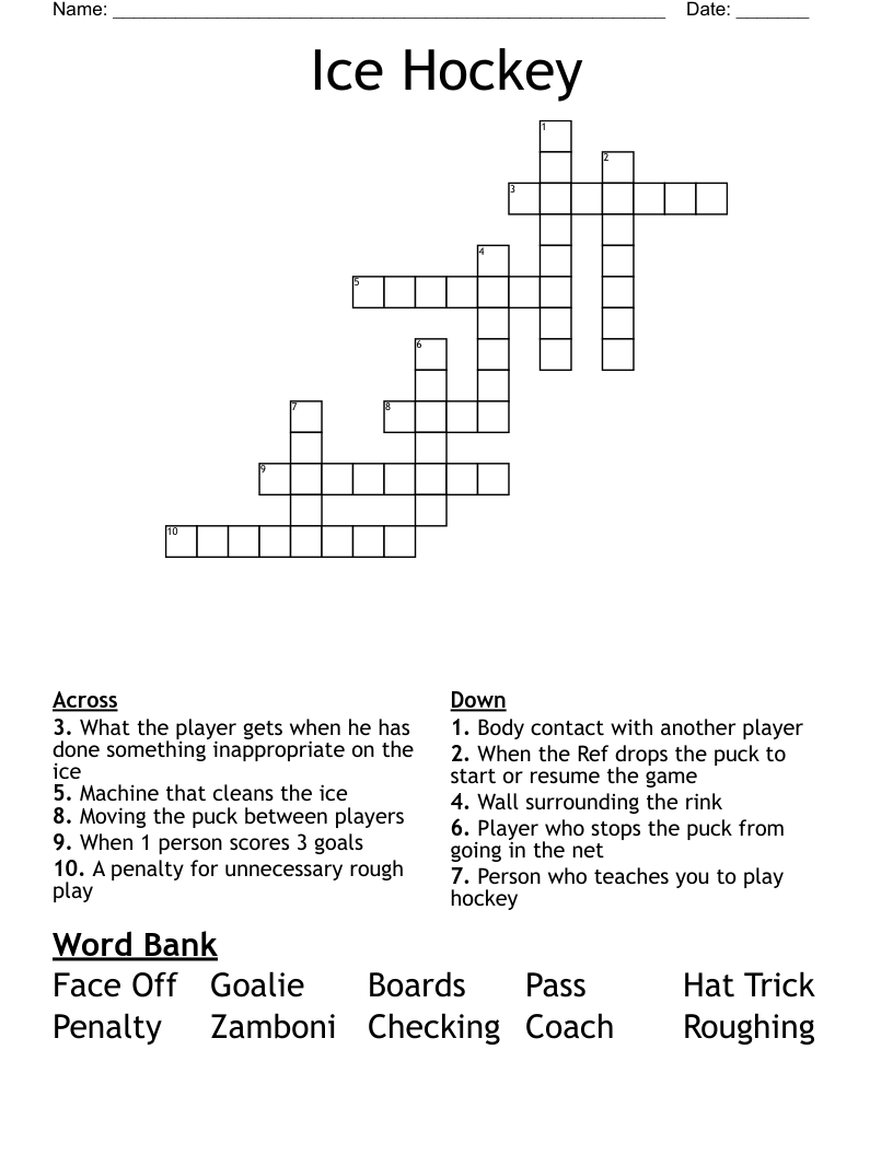 Ice Hockey Crossword