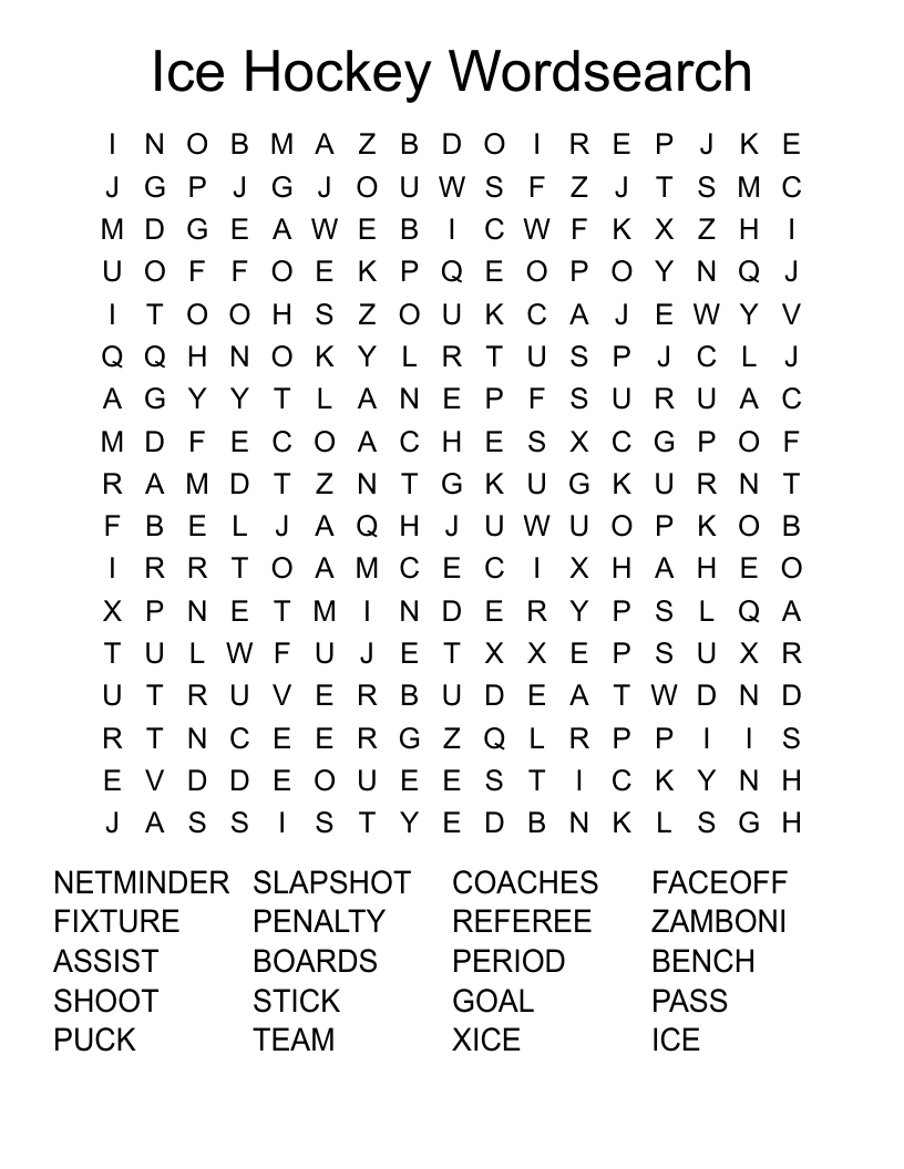 Ice Hockey Wordsearch