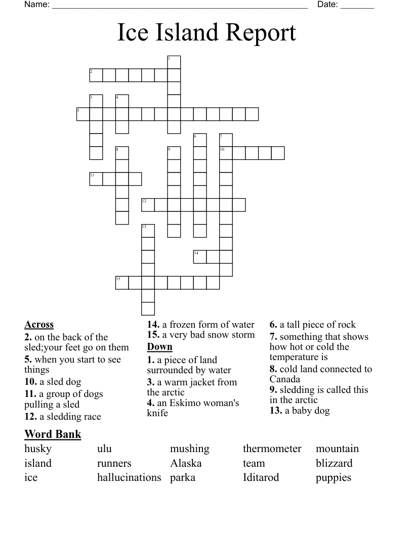 Ice Island Report Crossword