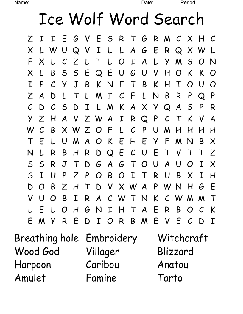 Ice Wolf Word Search