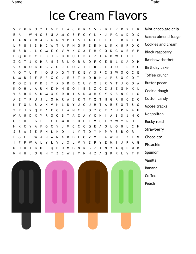 Ice Cream Flavors Word Search