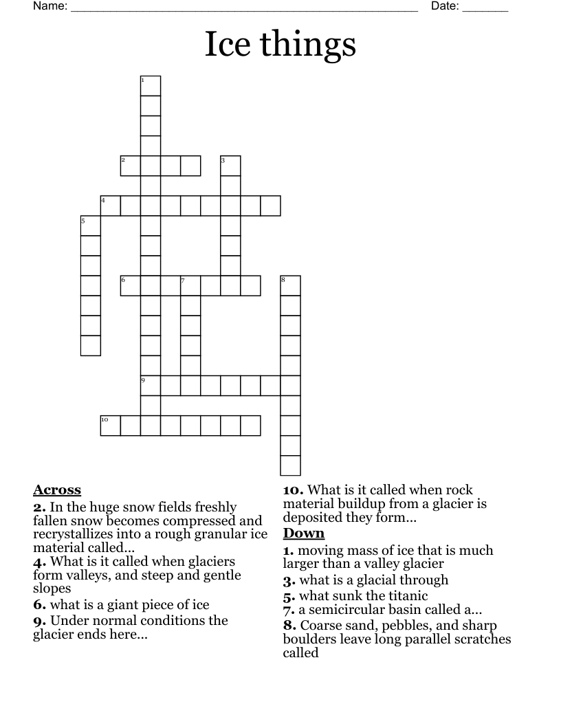 Ice things Crossword