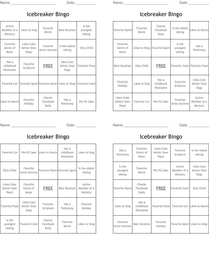 Icebreaker Bingo