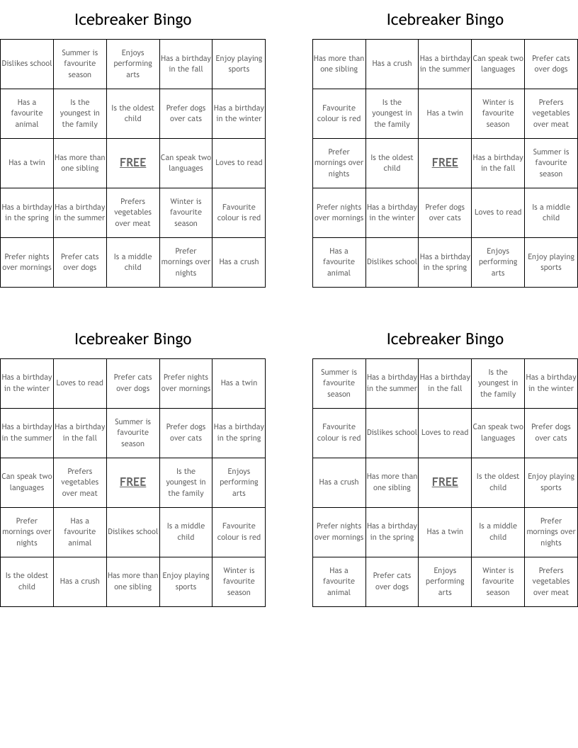 Icebreaker Bingo