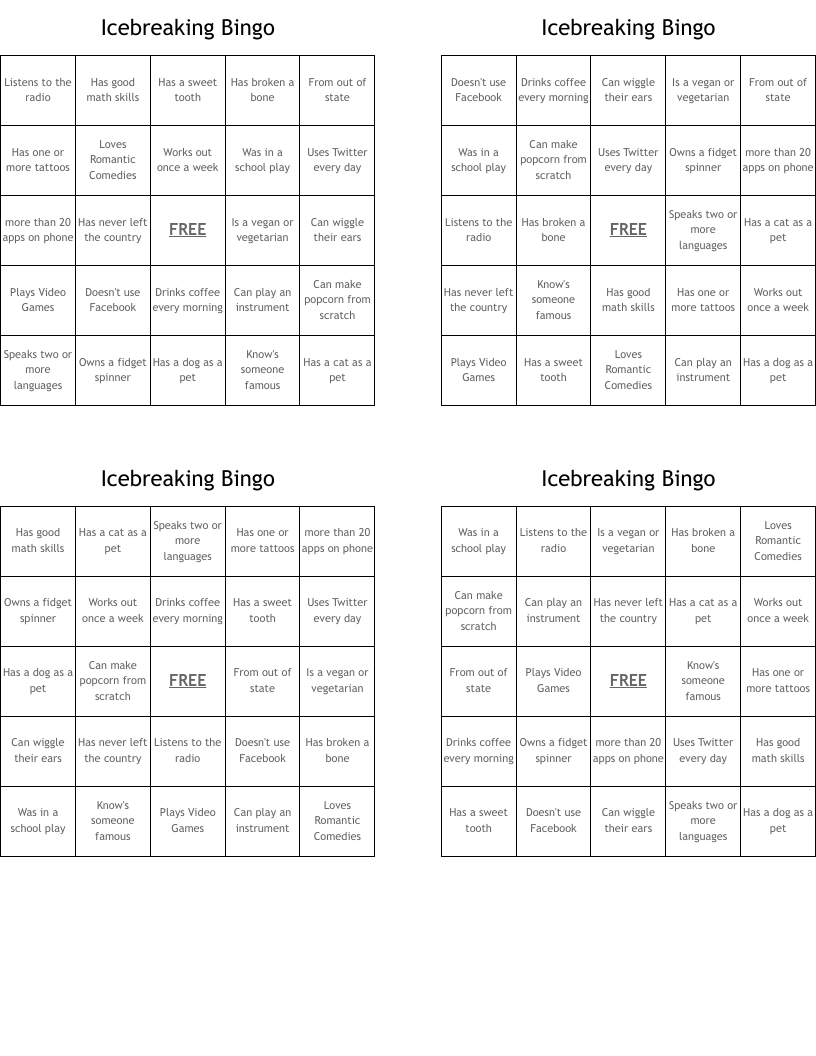 Icebreaking Bingo