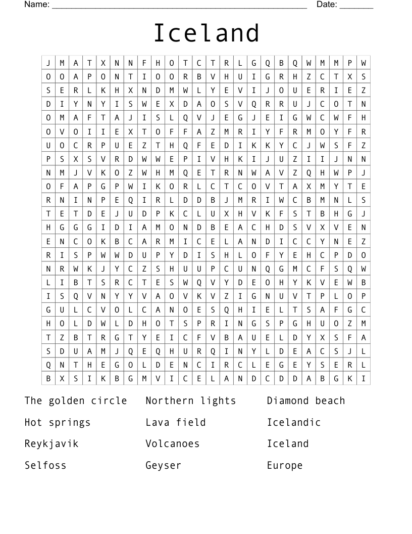 Iceland Word Search