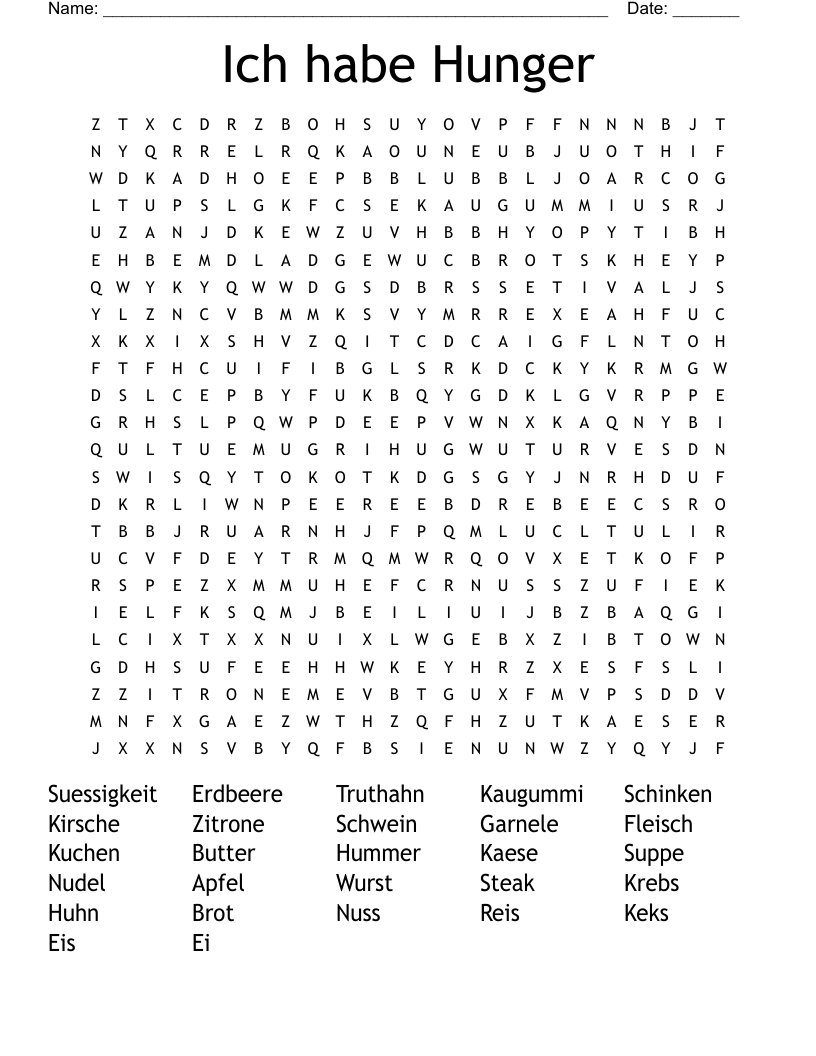 Ich habe Hunger Word Search