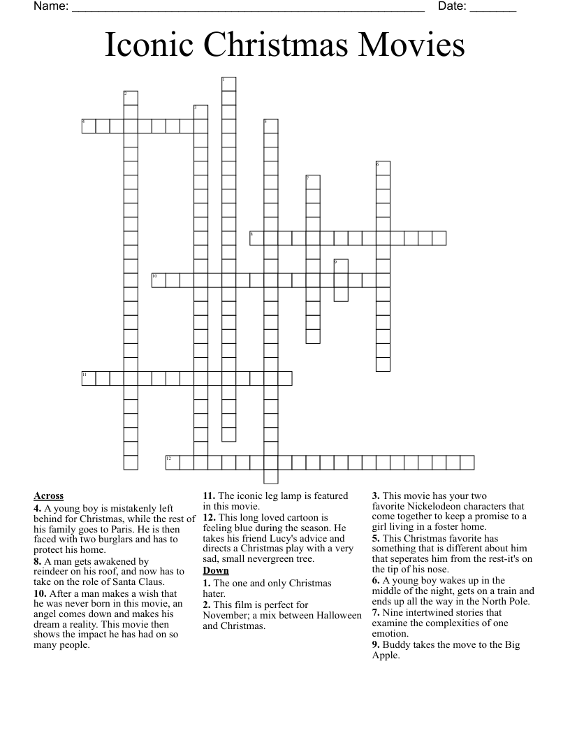 Iconic Christmas Movies Crossword