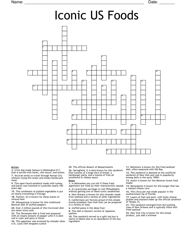 Iconic US Foods Crossword