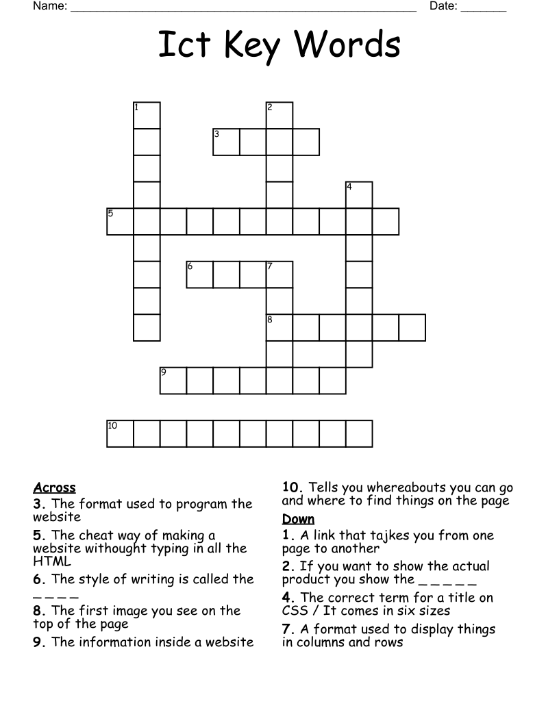 Ict  Key  Words Crossword