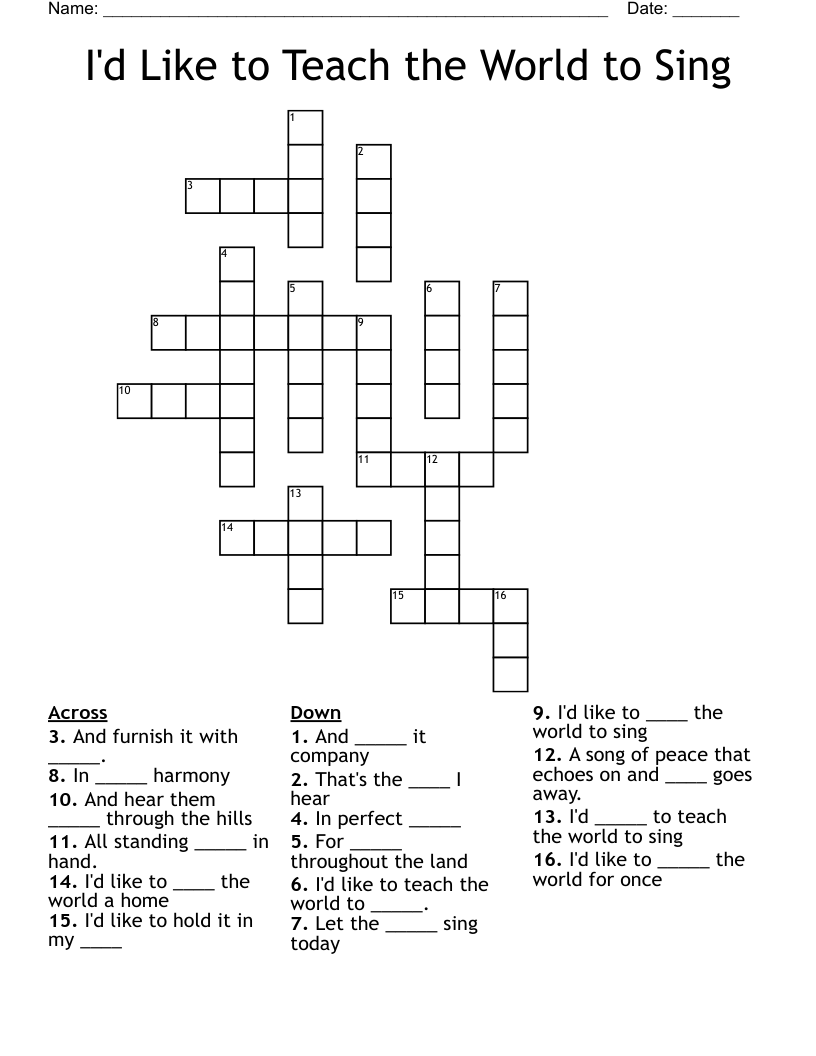 I'd Like to Teach the World to Sing Crossword