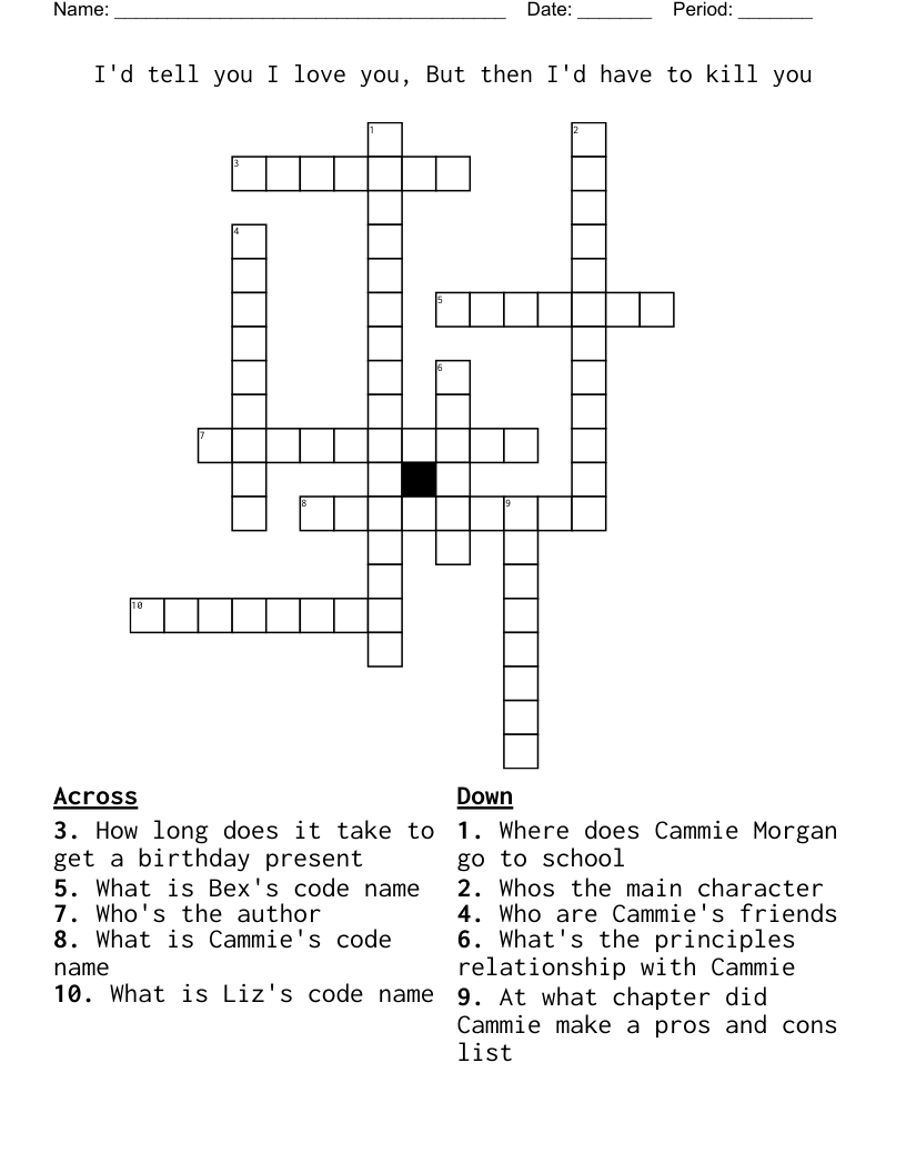 I'd tell you I love you, But then I'd have to kill you Crossword