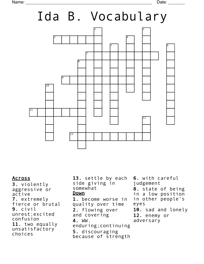 Ida B. Vocabulary Crossword