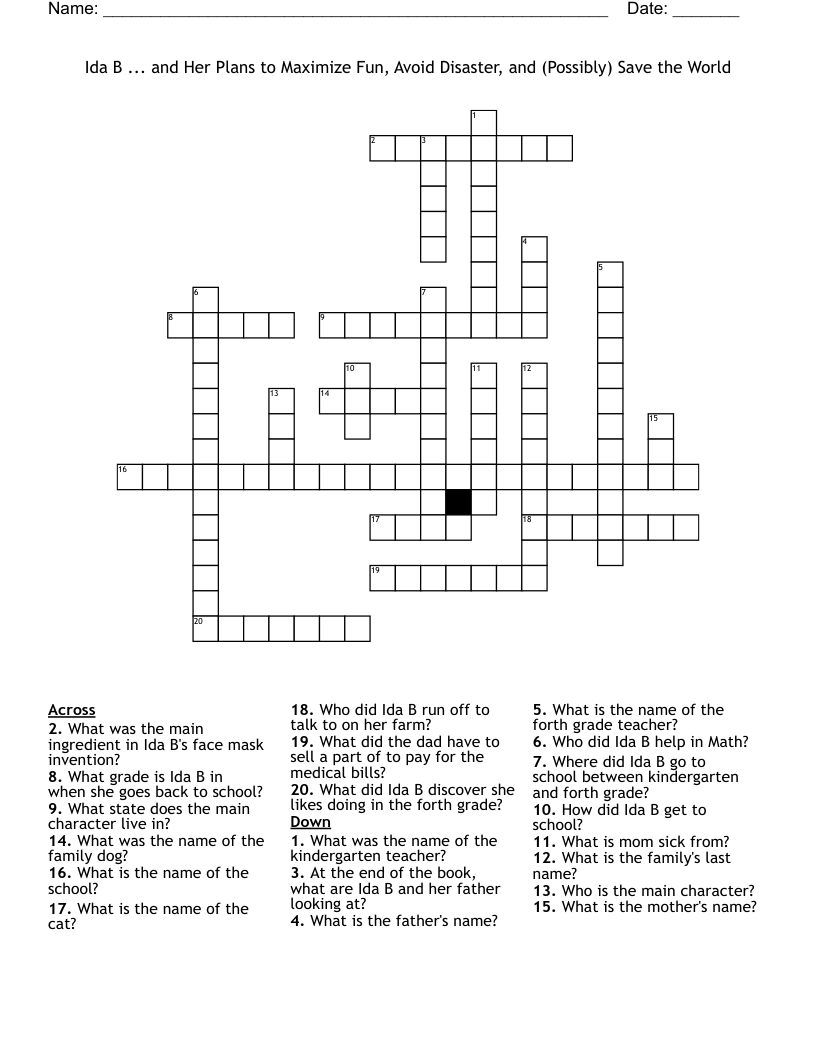 Ida B ... and Her Plans to Maximize Fun, Avoid Disaster, and (Possibly) Save the World Crossword