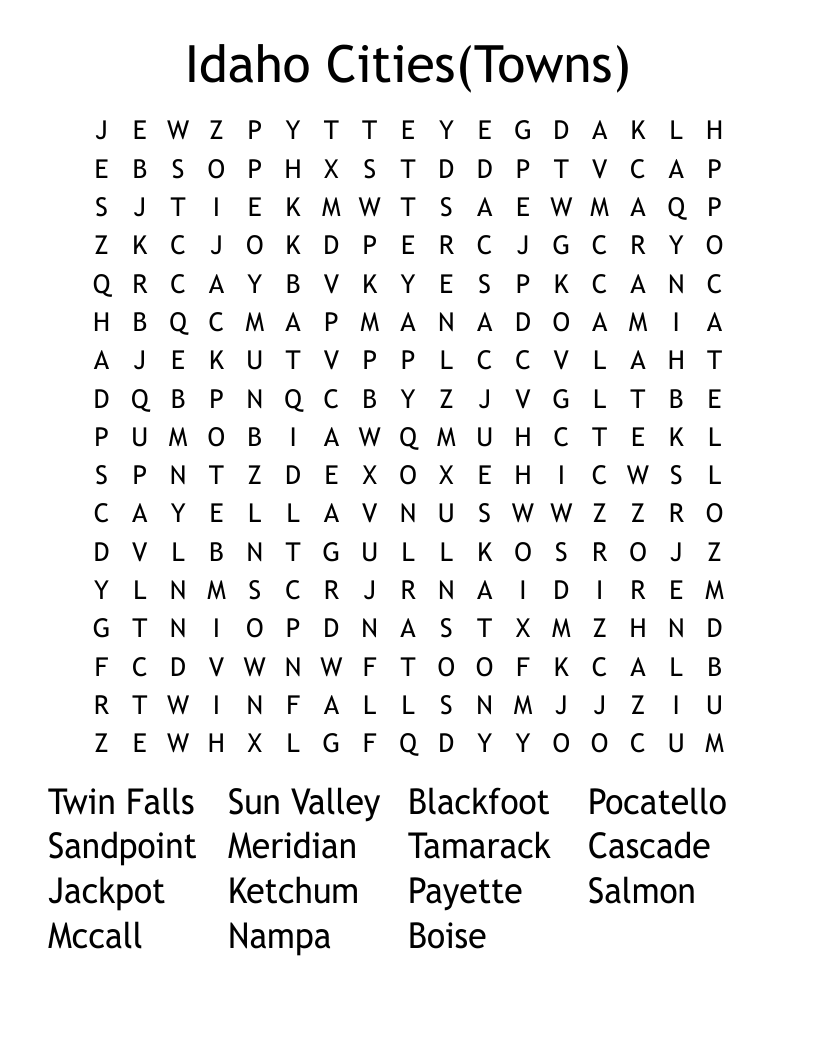 Idaho Cities(Towns) Word Search