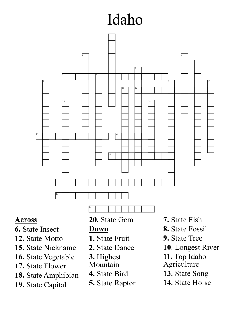 Idaho  Crossword