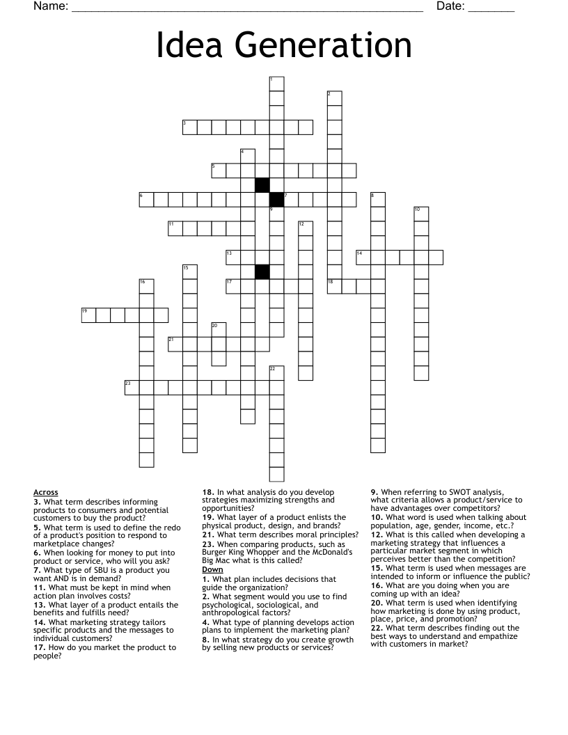 Idea Generation Crossword