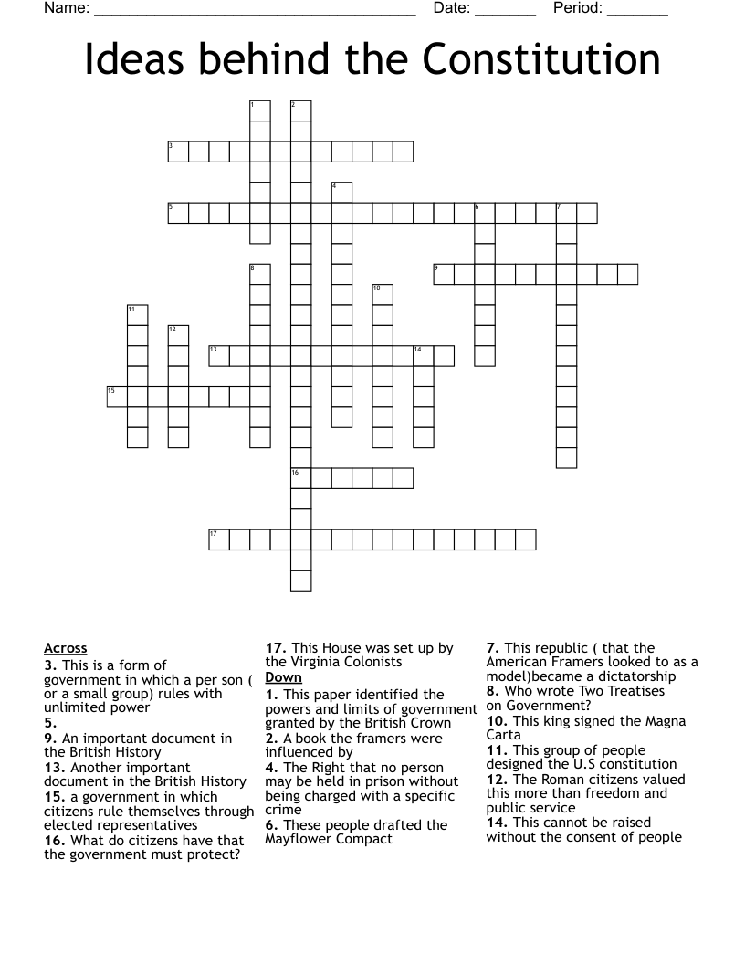 Ideas behind the Constitution  Crossword