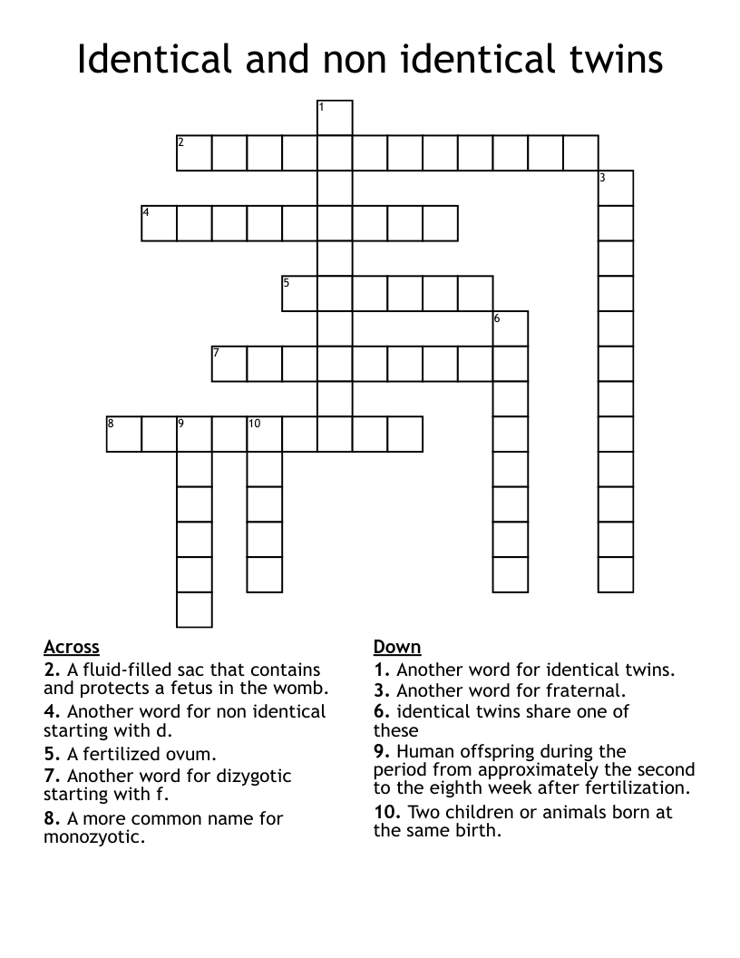 Identical and non identical twins Crossword