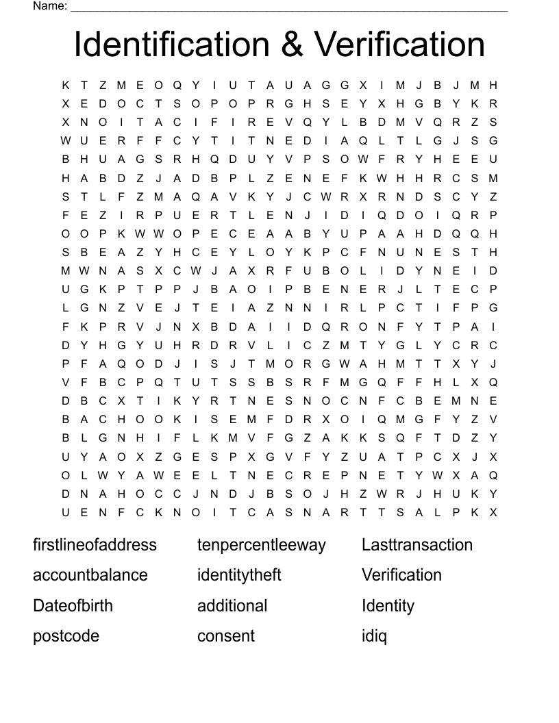 Identification & Verification  Word Search