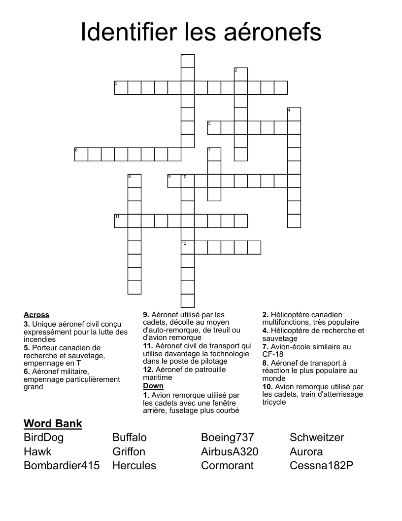 Identifier les aéronefs Crossword
