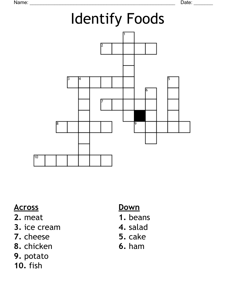 Identify Foods Crossword