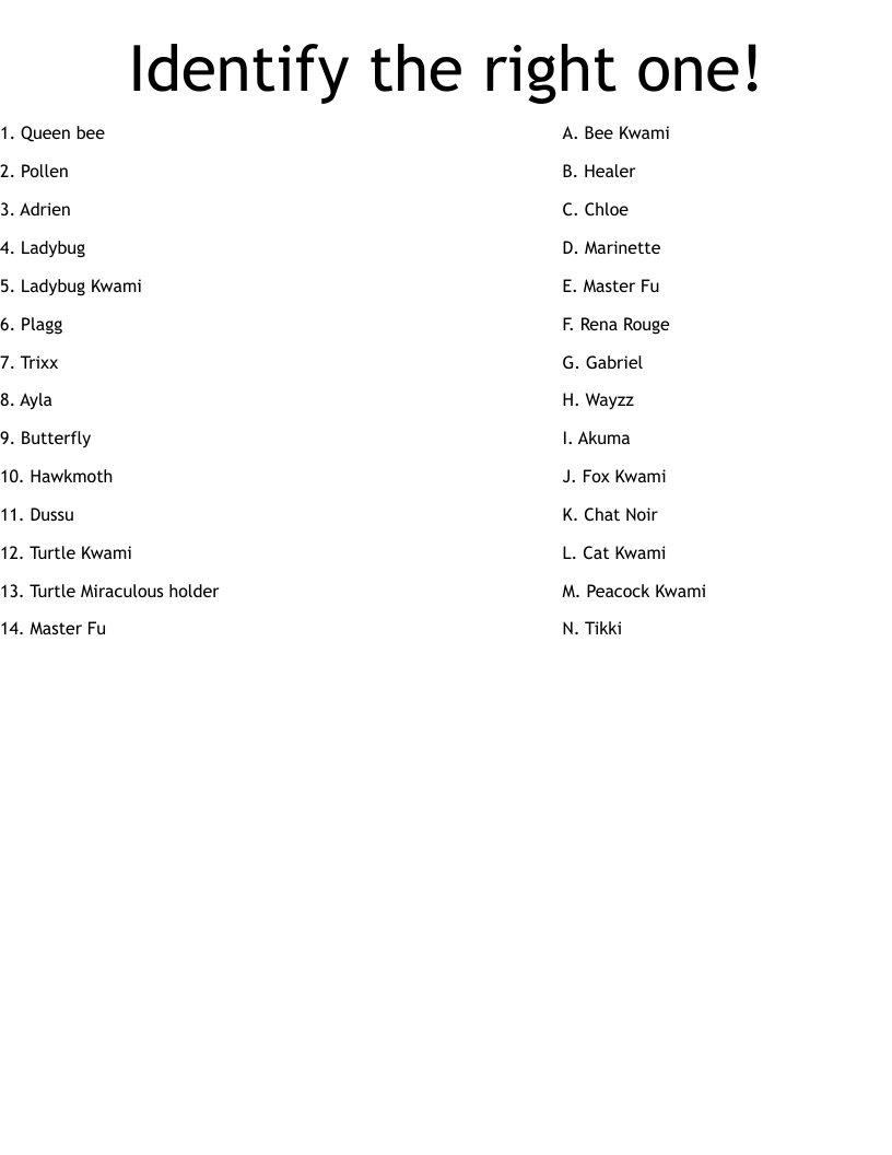 Identify the right one! Worksheet