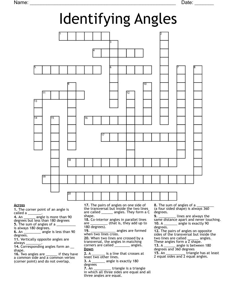 Identifying Angles Crossword