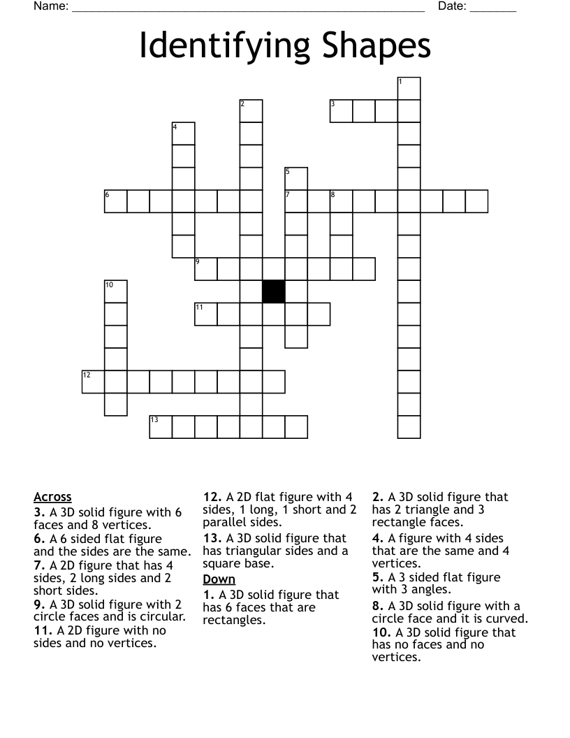 Identifying Shapes Crossword