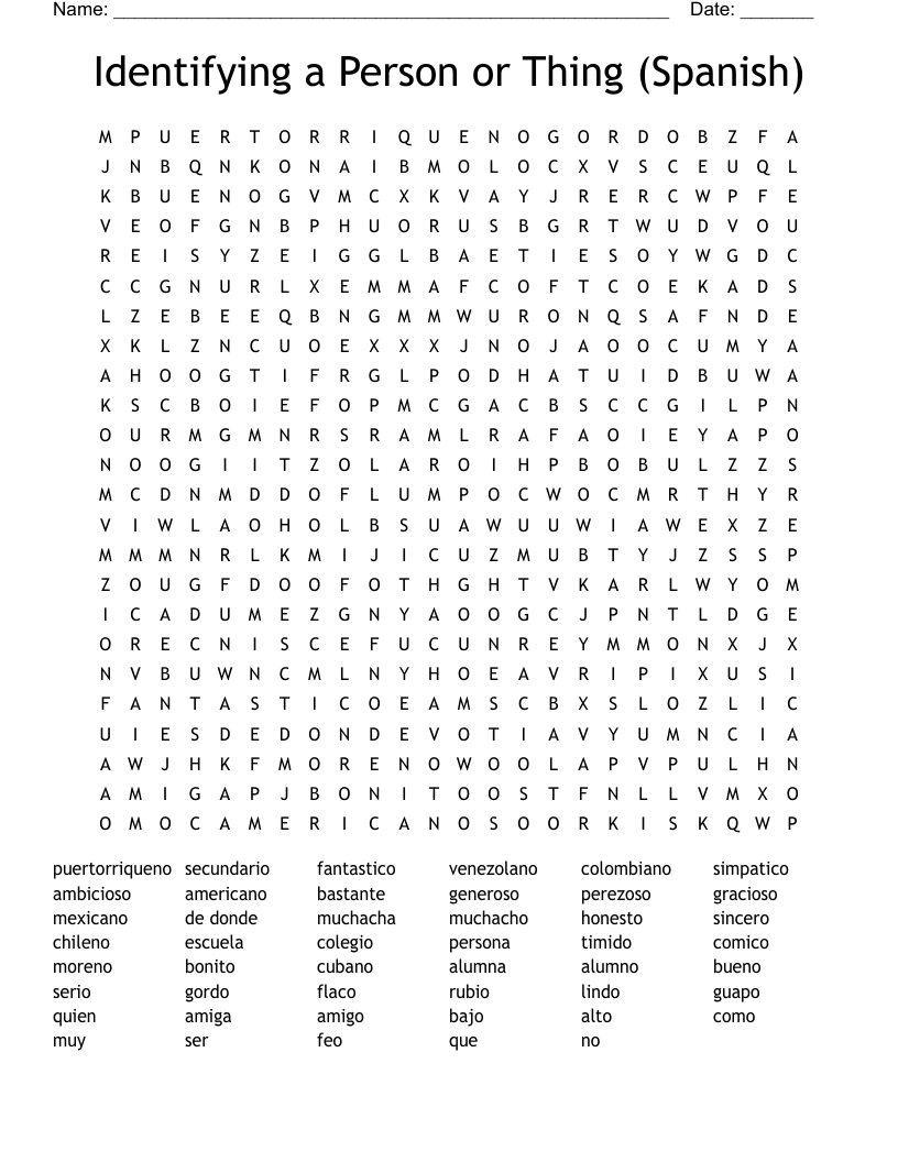 Identifying a Person or Thing (Spanish) Word Search